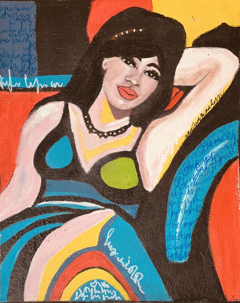 a woman sitting in a chair