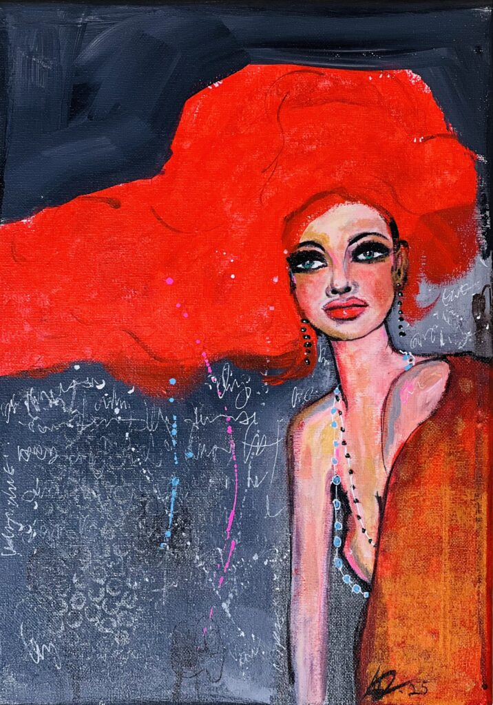 a painting of a woman with red hair